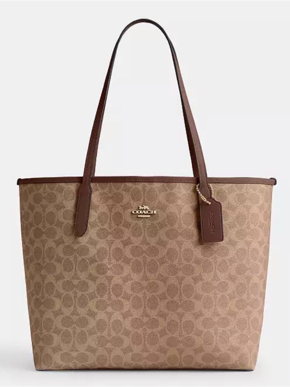 Coach Monogram Canvas Tote in Tan and Brown